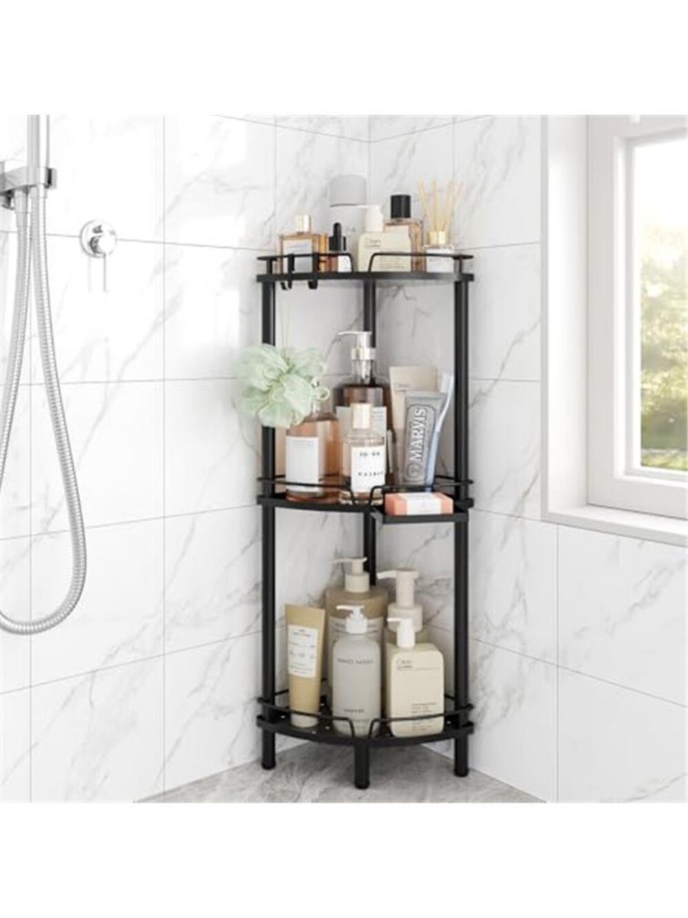 Corner Shower Caddy Standing, 3 Tier Metal Shower Organizer, Black